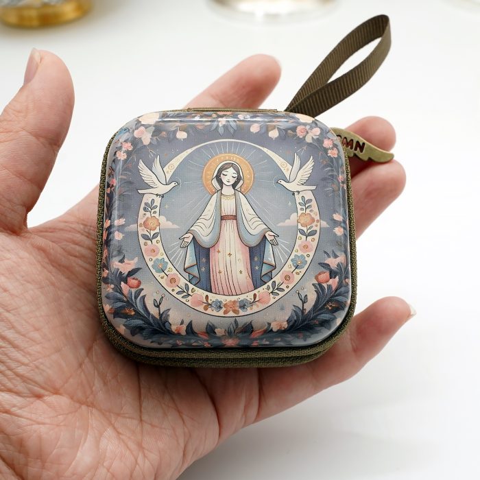 Rosary Case - Immaculate Conception - Metal - Zipper - 7x7x3.3cm Catholic religious art