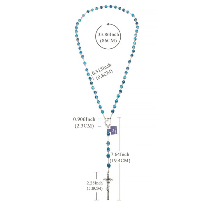 玫瑰念珠-蓝色缠丝玛瑙教宗方济各-8mm Catholic religious art