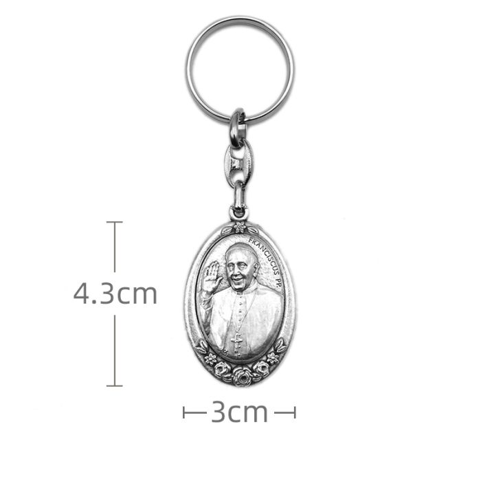 钥匙扣-教宗方济各-解结圣母-合金-镀银-椭圆-带双面合金圣牌-4.3x3cm Catholic religious art