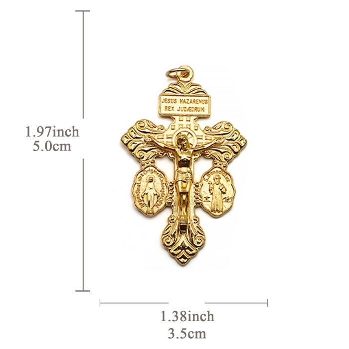 DIY十字架-宽恕苦像+显灵圣母+圣本笃-锌合金-金色-5.5cm Catholic religious art