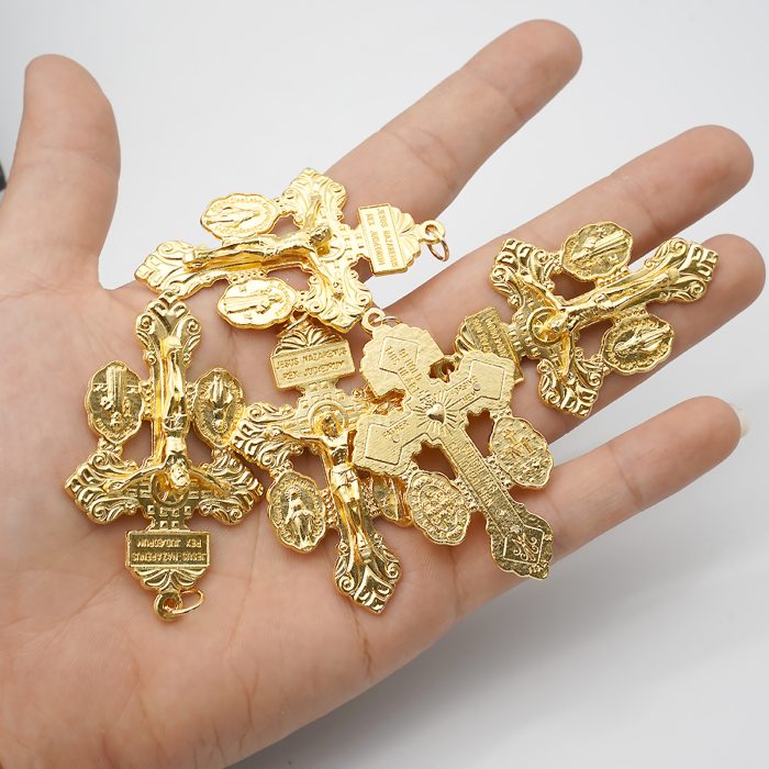 DIY十字架-宽恕苦像+显灵圣母+圣本笃-锌合金-金色-5.5cm Catholic religious art