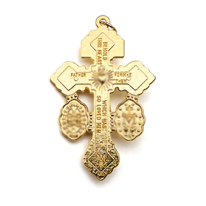 DIY十字架-宽恕苦像+显灵圣母+圣本笃-锌合金-金色-5.5cm Catholic religious art