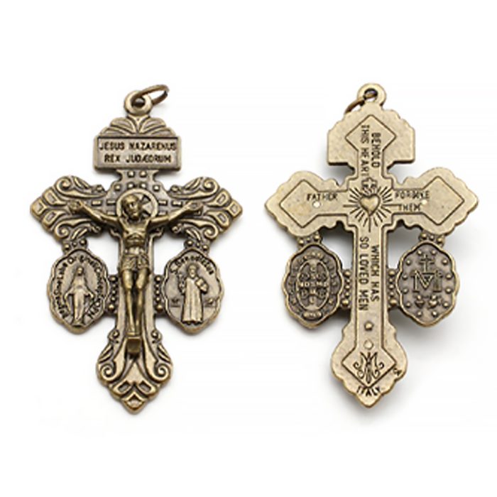 DIY十字架-宽恕+显灵圣母+圣本笃-锌合金-古铜色-5.5cm Catholic religious art