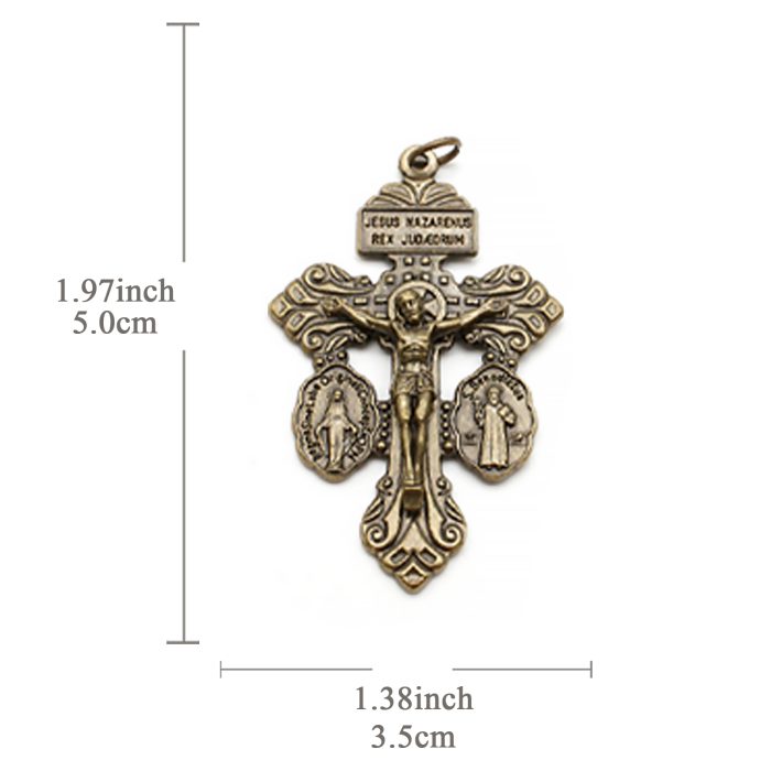 DIY十字架-宽恕+显灵圣母+圣本笃-锌合金-古铜色-5.5cm Catholic religious art