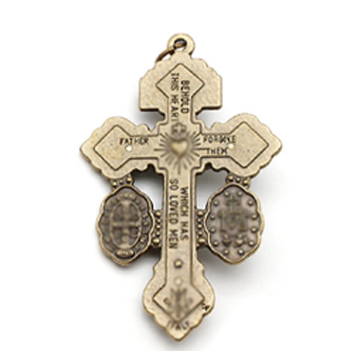 DIY十字架-宽恕+显灵圣母+圣本笃-锌合金-古铜色-5.5cm Catholic religious art