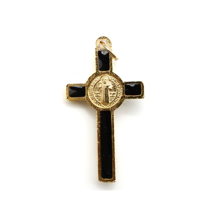 DIY十字架-金色合金+黑色珐琅彩圣本笃-3.5x2.1cm Catholic religious art