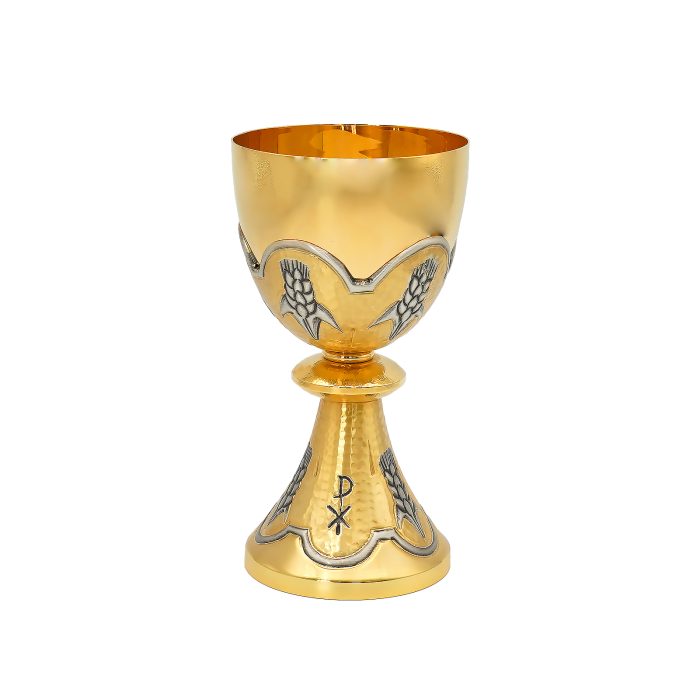 【现货】麦穗图案-圣爵杯圣体碗带盖手工雕刻套装18+10cm Catholic religious art