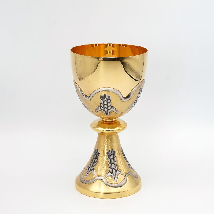 【现货】麦穗图案-圣爵杯圣体碗带盖手工雕刻套装18+10cm Catholic religious art