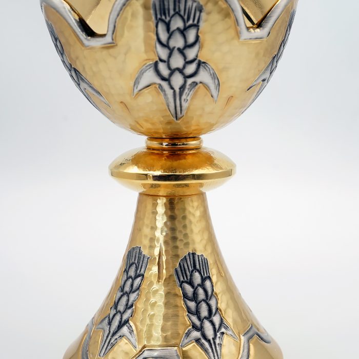 【现货】麦穗图案-圣爵杯圣体碗带盖手工雕刻套装18+10cm Catholic religious art