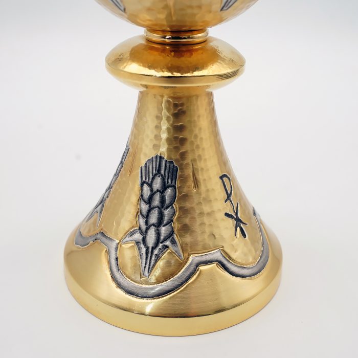 【现货】麦穗图案-圣爵杯圣体碗带盖手工雕刻套装18+10cm Catholic religious art