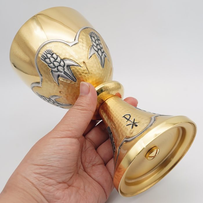 【现货】麦穗图案-圣爵杯圣体碗带盖手工雕刻套装18+10cm Catholic religious art