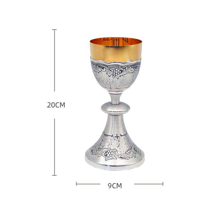 【现货】葡萄图案-手工雕刻-银色-圣爵杯圣体盒圣体碗带盖套装23+20+11cm Catholic religious art