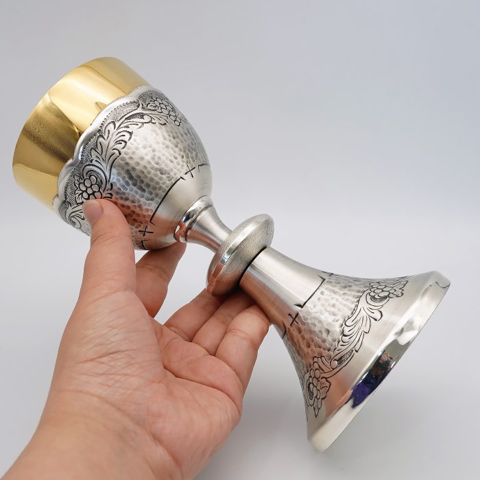 【现货】葡萄图案-手工雕刻-银色-圣爵杯圣体盒圣体碗带盖套装23+20+11cm Catholic religious art