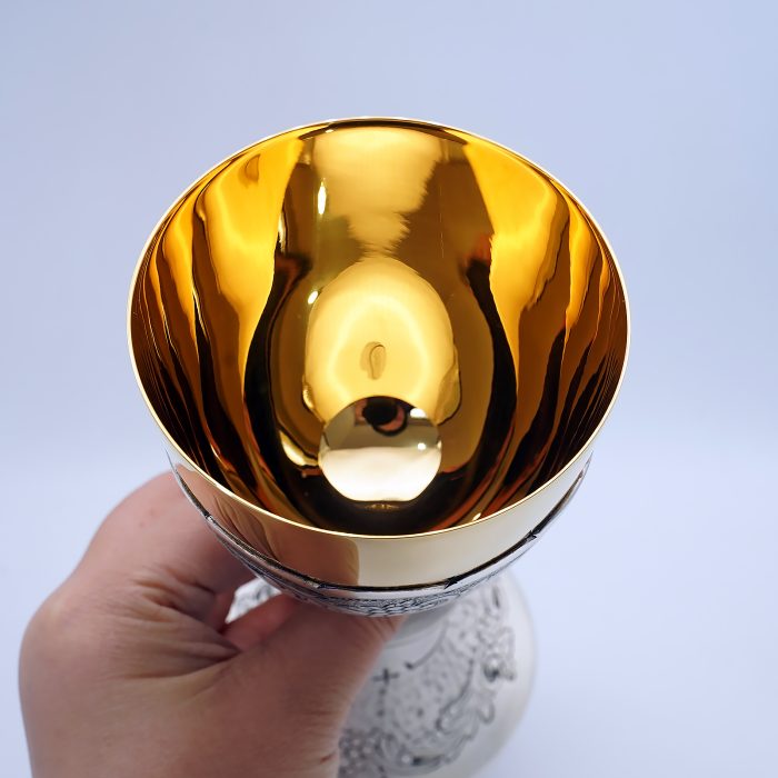 【现货】葡萄图案-手工雕刻-银色-圣爵杯圣体盒圣体碗带盖套装23+20+11cm Catholic religious art