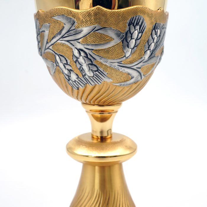 【现货】麦穗图案-手工雕刻-双色-圣爵杯圣体盒圣体碗带盖套装23+20+11cm Catholic religious art