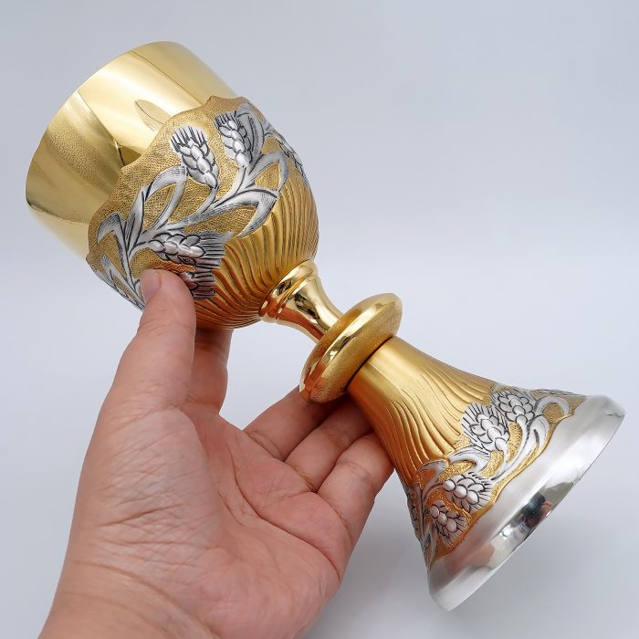 【现货】麦穗图案-手工雕刻-双色-圣爵杯圣体盒圣体碗带盖套装23+20+11cm Catholic religious art