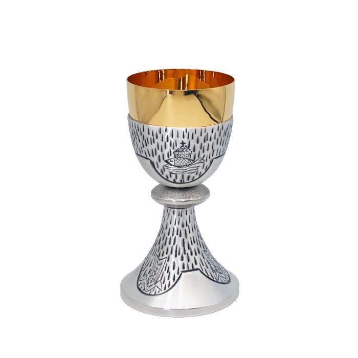 【现货】鱼与麦穗图案-手工雕刻-银色-圣爵杯圣体盒圣体碗带盖套装24+18+10.5cm Catholic religious art