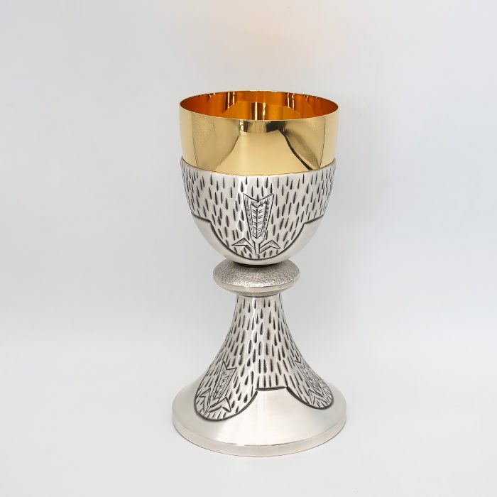 【现货】鱼与麦穗图案-手工雕刻-银色-圣爵杯圣体盒圣体碗带盖套装24+18+10.5cm Catholic religious art
