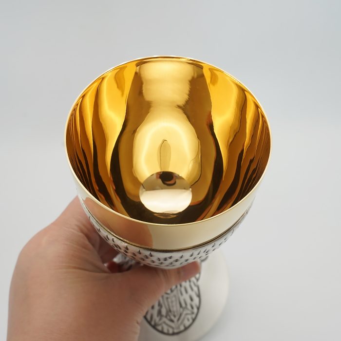 【现货】鱼与麦穗图案-手工雕刻-银色-圣爵杯圣体盒圣体碗带盖套装24+18+10.5cm Catholic religious art