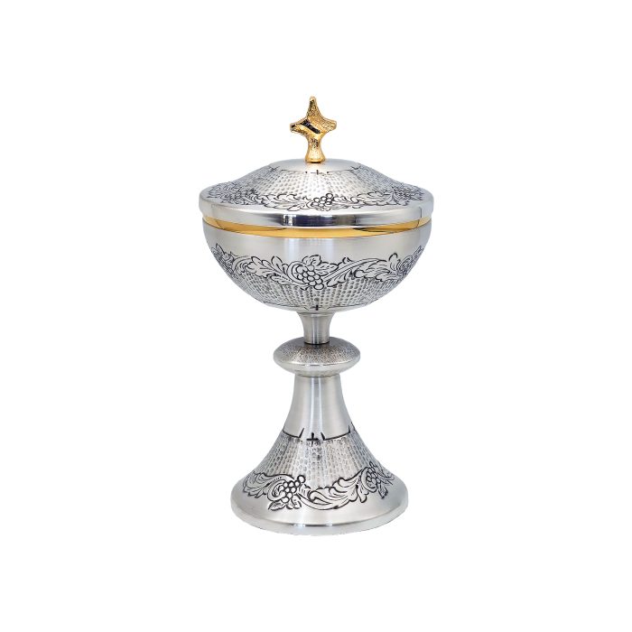 【现货】葡萄图案-手工雕刻-银色-圣爵杯圣体盒圣体碗带盖套装23+20+11cm Catholic religious art