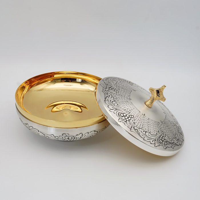 【现货】葡萄图案-手工雕刻-银色-圣爵杯圣体盒圣体碗带盖套装23+20+11cm Catholic religious art