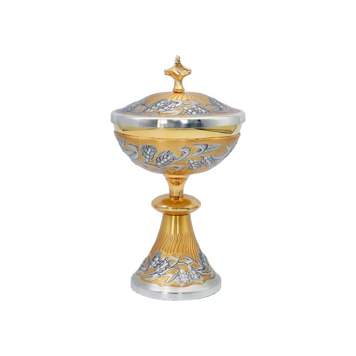 【现货】麦穗图案-手工雕刻-双色-圣爵杯圣体盒圣体碗带盖套装23+20+11cm Catholic religious art