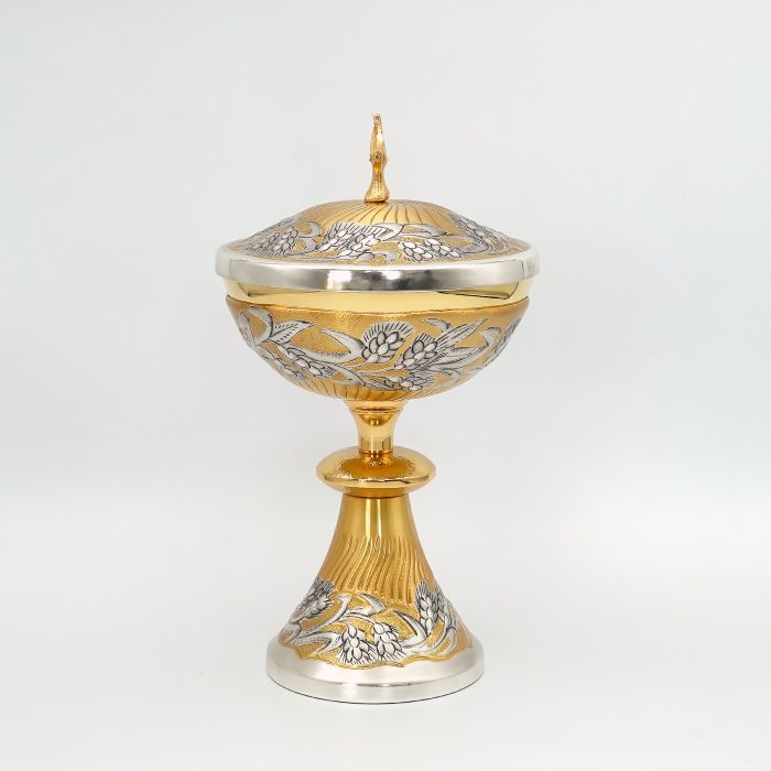 【现货】麦穗图案-手工雕刻-双色-圣爵杯圣体盒圣体碗带盖套装23+20+11cm Catholic religious art