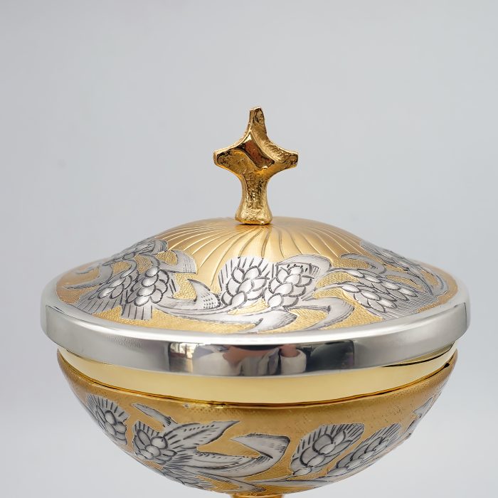 【现货】麦穗图案-手工雕刻-双色-圣爵杯圣体盒圣体碗带盖套装23+20+11cm Catholic religious art