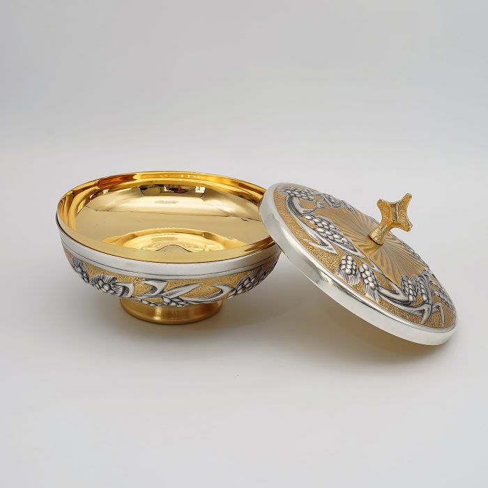 【现货】麦穗图案-手工雕刻-双色-圣爵杯圣体盒圣体碗带盖套装23+20+11cm Catholic religious art