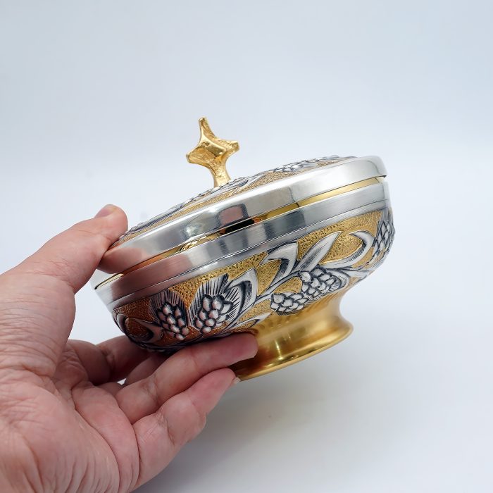 【现货】麦穗图案-手工雕刻-双色-圣爵杯圣体盒圣体碗带盖套装23+20+11cm Catholic religious art