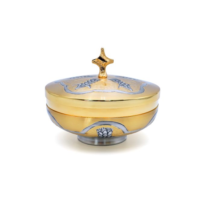 【现货】麦穗图案-圣爵杯圣体碗带盖手工雕刻套装18+10cm Catholic religious art