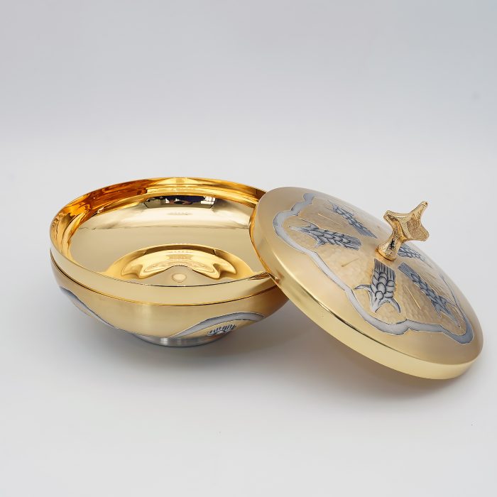 【现货】麦穗图案-圣爵杯圣体碗带盖手工雕刻套装18+10cm Catholic religious art