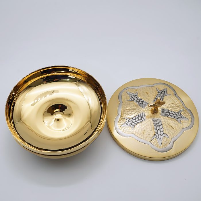 【现货】麦穗图案-圣爵杯圣体碗带盖手工雕刻套装18+10cm Catholic religious art