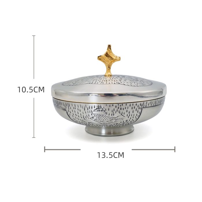 【现货】鱼与麦穗图案-手工雕刻-银色-圣爵杯圣体盒圣体碗带盖套装24+18+10.5cm Catholic religious art