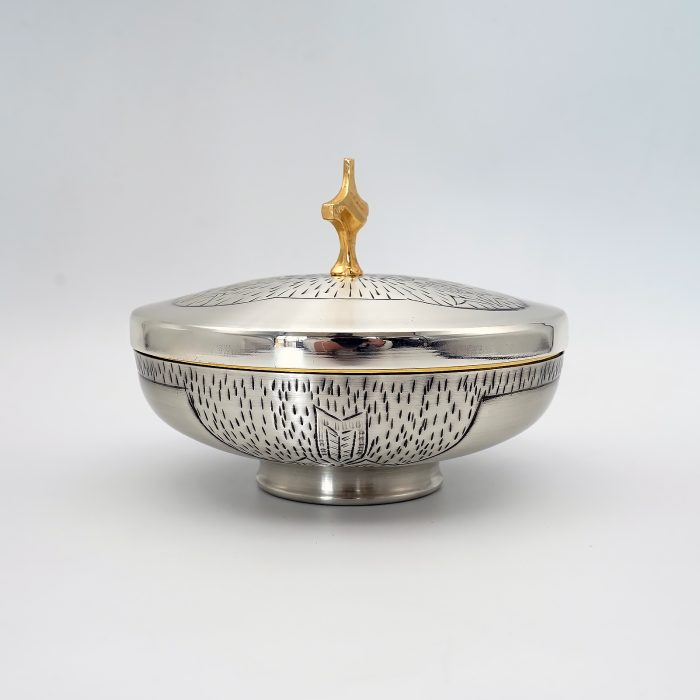 【现货】鱼与麦穗图案-手工雕刻-银色-圣爵杯圣体盒圣体碗带盖套装24+18+10.5cm Catholic religious art