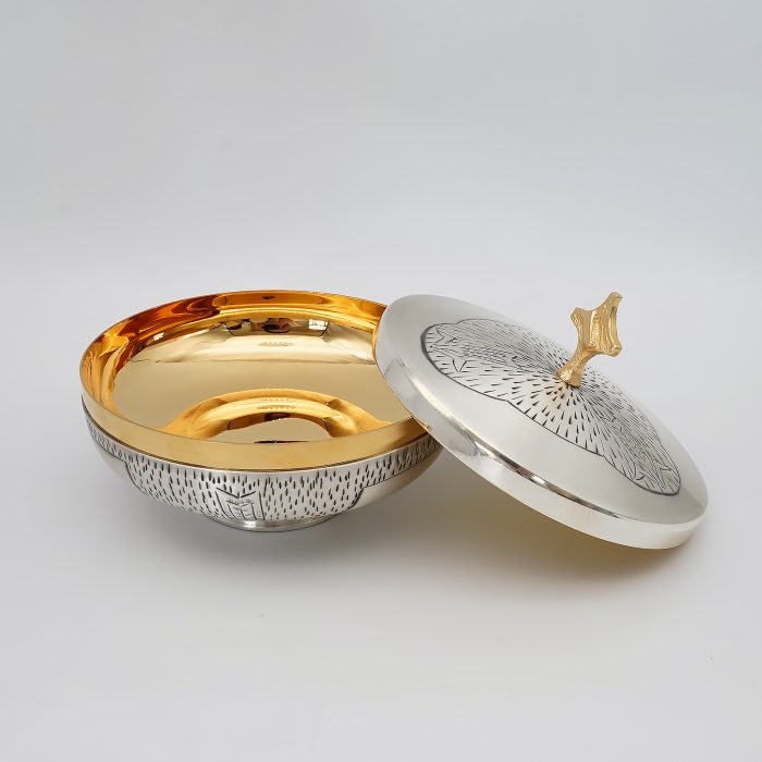 【现货】鱼与麦穗图案-手工雕刻-银色-圣爵杯圣体盒圣体碗带盖套装24+18+10.5cm Catholic religious art
