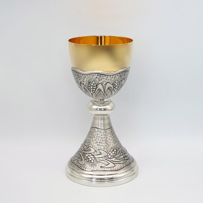 【现货】麦穗图案-手工雕刻-银色-金圣爵杯圣体盒套装27+21cm Catholic religious art