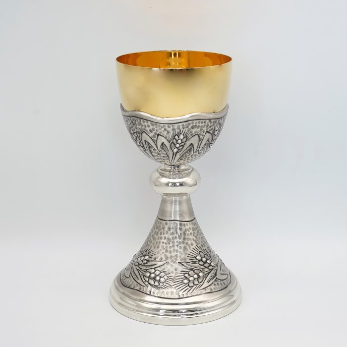 【现货】麦穗图案-手工雕刻-银色-金圣爵杯圣体盒套装27+21cm Catholic religious art