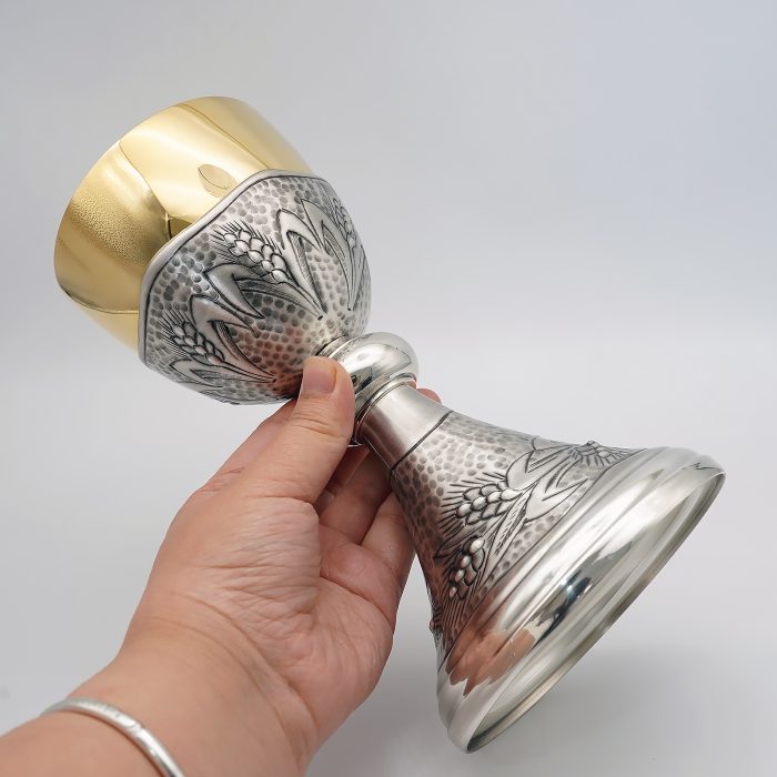 【现货】麦穗图案-手工雕刻-银色-金圣爵杯圣体盒套装27+21cm Catholic religious art