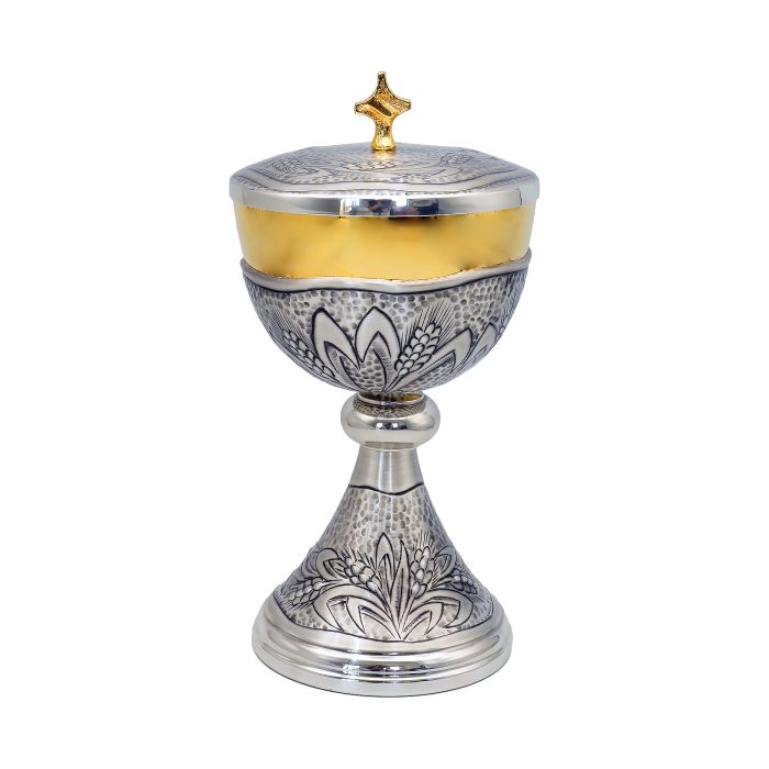 【现货】麦穗图案-手工雕刻-银色-金圣爵杯圣体盒套装27+21cm Catholic religious art