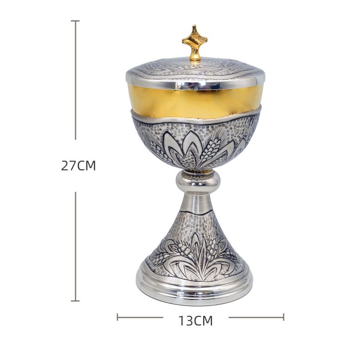 【现货】麦穗图案-手工雕刻-银色-金圣爵杯圣体盒套装27+21cm Catholic religious art
