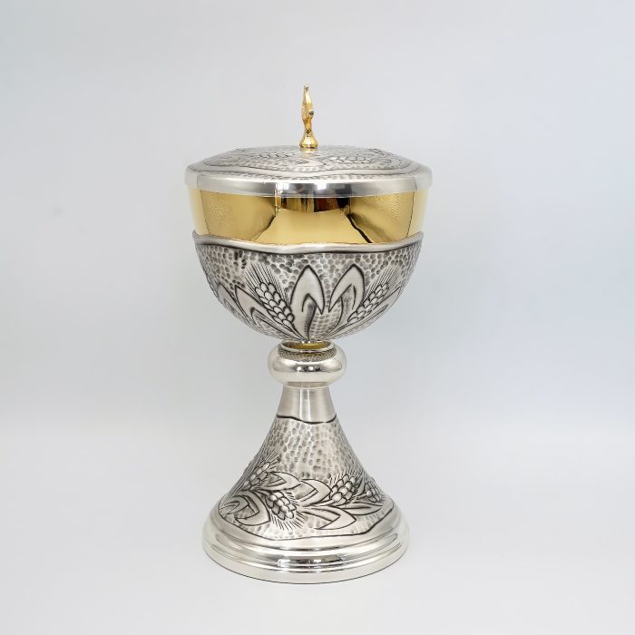 【现货】麦穗图案-手工雕刻-银色-金圣爵杯圣体盒套装27+21cm Catholic religious art