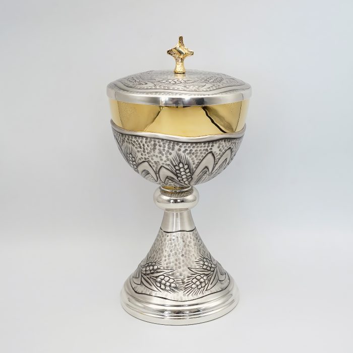 【现货】麦穗图案-手工雕刻-银色-金圣爵杯圣体盒套装27+21cm Catholic religious art