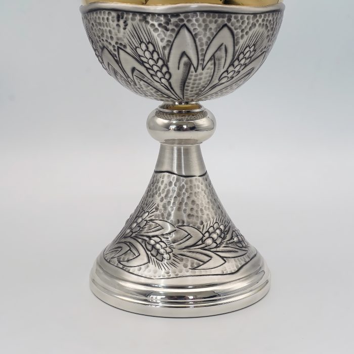 【现货】麦穗图案-手工雕刻-银色-金圣爵杯圣体盒套装27+21cm Catholic religious art