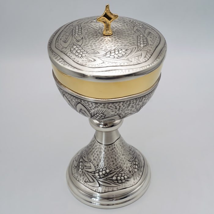 【现货】麦穗图案-手工雕刻-银色-金圣爵杯圣体盒套装27+21cm Catholic religious art