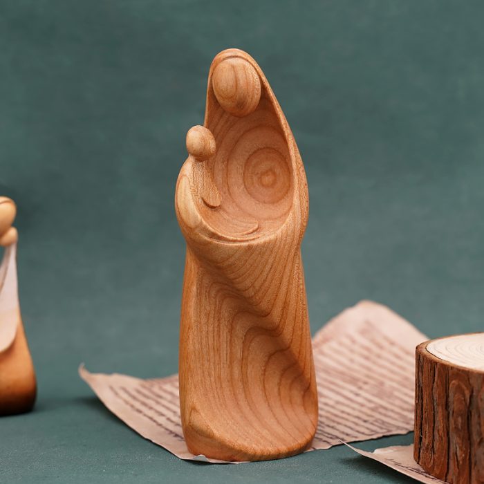 【现货】木雕 抽象圣母抱耶稣16厘米 樱桃木 Catholic religious art