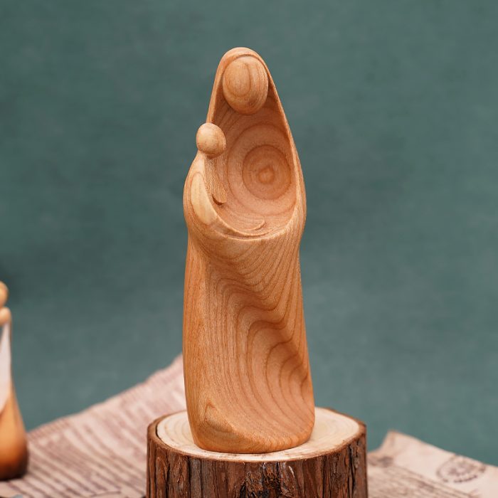 【现货】木雕 抽象圣母抱耶稣16厘米 樱桃木 Catholic religious art