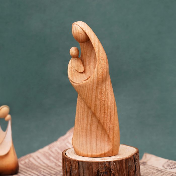 【现货】木雕 抽象圣母抱耶稣16厘米 樱桃木 Catholic religious art