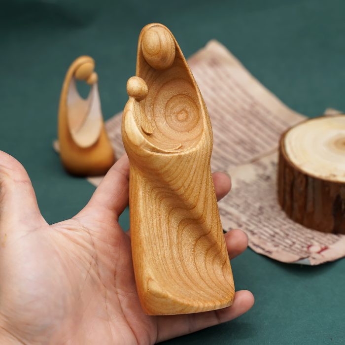 【现货】木雕 抽象圣母抱耶稣16厘米 樱桃木 Catholic religious art