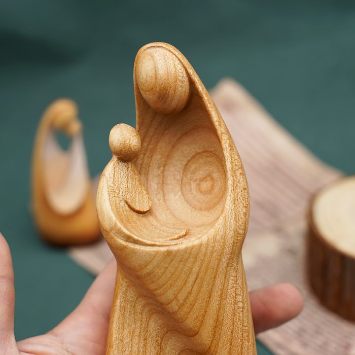 【现货】木雕 抽象圣母抱耶稣16厘米 樱桃木 Catholic religious art